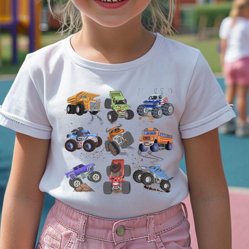 Monster Truck Toddler Tee Monster Jam girl truck birthday boy shirt trucks grid design gift for boy checkered flag dump truck big wheel race image 4