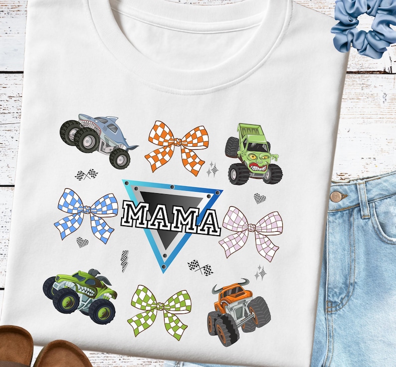 Monster Truck Coquette Mama digitale download Monster Jam geruit ontwerp PNG Crushing Motherhood afbeelding 1