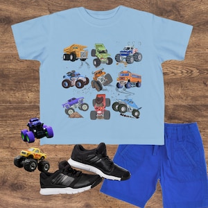 Monster Truck Toddler Tee Monster Jam girl truck birthday boy shirt trucks grid design gift for boy checkered flag dump truck big wheel race Light Blue