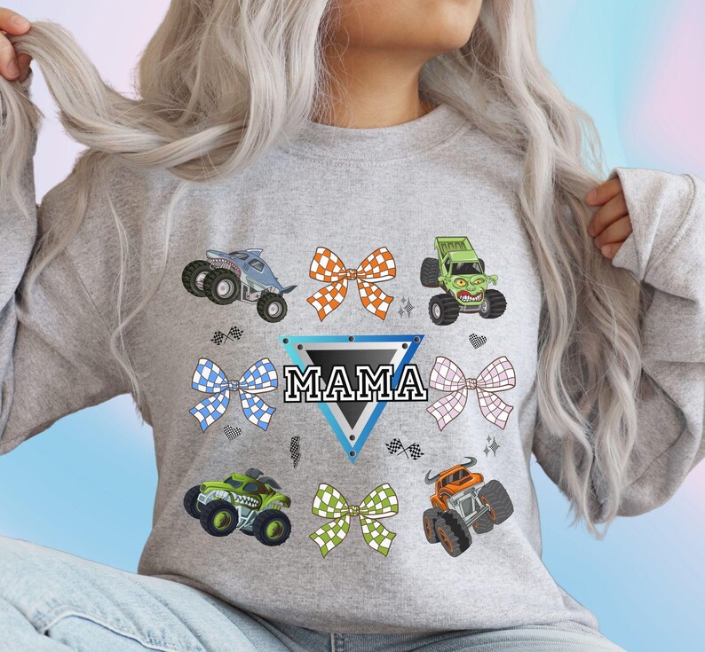 Monster Truck Coquette Mama digitale download Monster Jam geruit ontwerp PNG Crushing Motherhood afbeelding 3