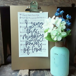Hymn | Hand Lettered | I Sing the Mighty Power of God | Modern Calligraphy | Lyrics | Vintage Sheet Music Art | Hymnal Page | Music Decor