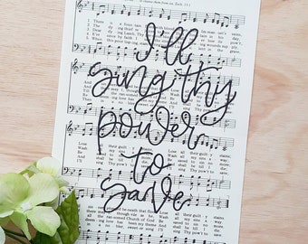 Hand Lettered Hymn | There Is a Fountain | Custom Calligraphy | Song Lyrics | Hand Written Music | Hand Lettered Decor | Vintage Music Art