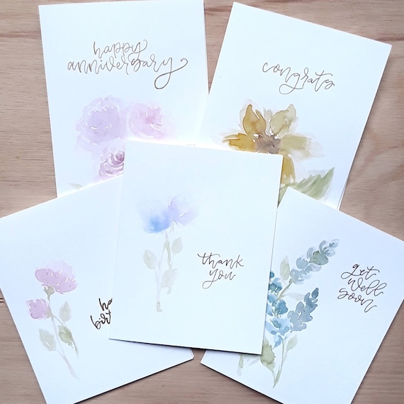 Watercolor Note Cards Hand Painted Watercolor Flower Cards - Etsy