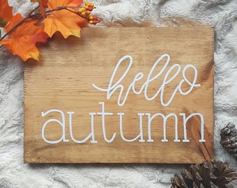 Fall Sign | Small Wood Sign | Fall Decor | Hand Lettered Sign | Small Sign | Hello Autumn | Autumn Decor | Rustic Fall Decor | Fall Porch