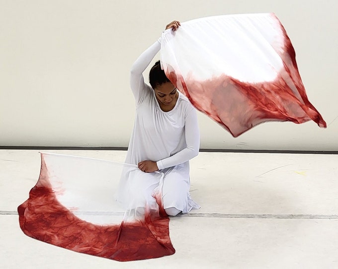 Worship Flags - Hand Dyed Praise Dance Flags - Sheer Christian Flags - Set of 2 - Washed in the Blood