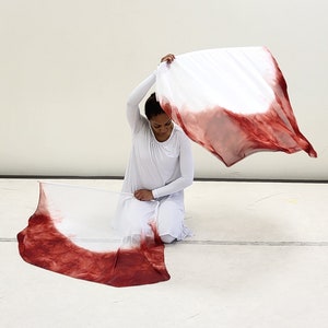Worship Flags - Hand Dyed Praise Dance Flags - Sheer Christian Flags - Set of 2 - Washed in the Blood