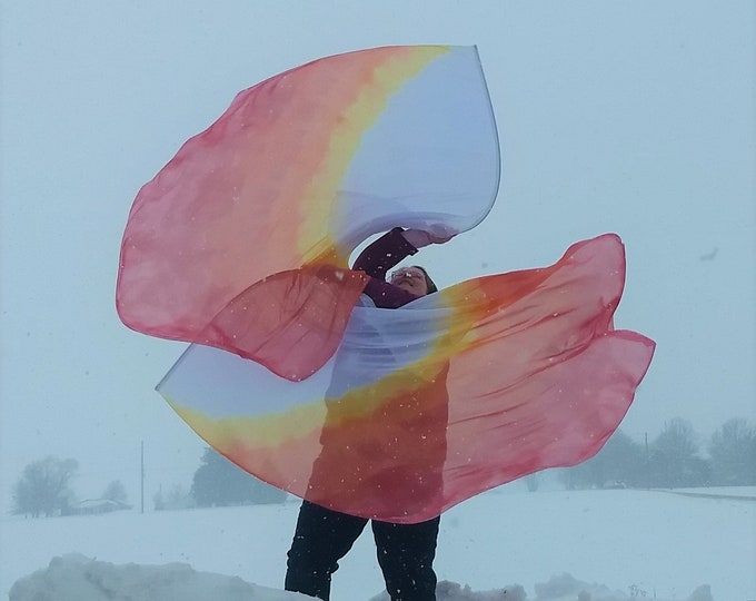 READY TO SHIP - Worship Flags, Dance Flags, Praise Flags, Angel Wings, Swing Flags, Hand Dyed - Fire Fall