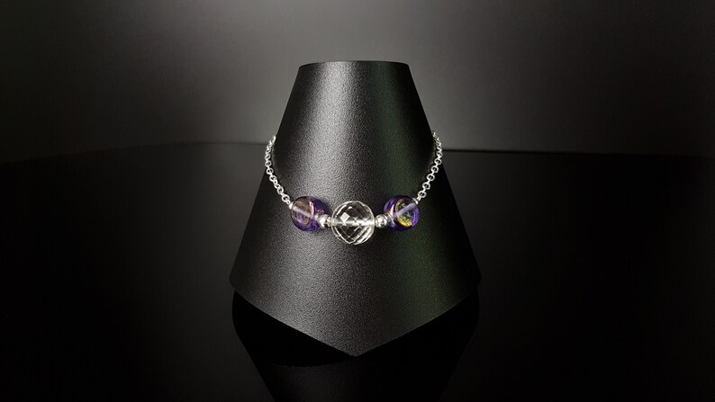 Clear Faceted Quartz and Purple Glass Bracelet