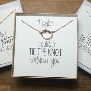 CUSTOM I couldn’t tie the knot without you, bridesmaid proposal, gold, tie the knot, knot necklace, multiple sets of bridesmaid necklaces