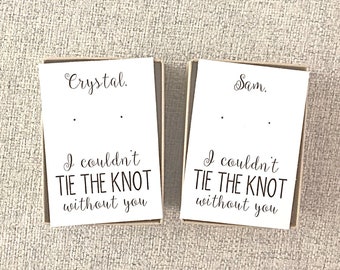 I couldn’t tie the knot without you, custom bridesmaid proposal, tie the knot, kraft earring box, brideposal