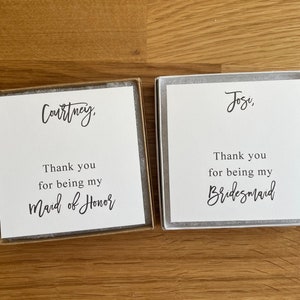 Gracias por ser mi dama de honor, propuesta de dama de honor personalizada, tarjeta para pendientes, caja de joyería kraft, regalo de dama de honor, casarse