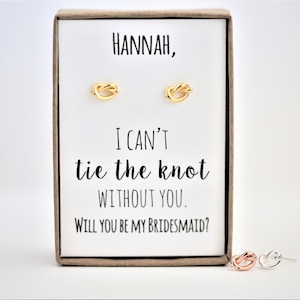 Custom bridesmaid proposal, I can&#39;t tie the knot without you.  gold, rose gold, tie the knot, will you be my bridesmaid? brideposal