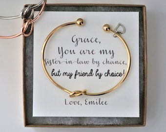 Sister-in-law by chance, friend by choice! sister-in-law gift, rose gold, tie the knot, knot bracelet, multiple sets of bridesmaid bracelet
