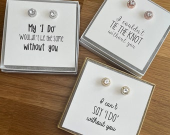 I can't tie the knot without you, bridesmaid proposal, gold, tie the knot, cz earring, multiple sets of bridesmaid earrings