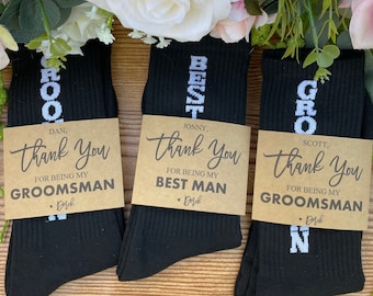 Personalized Wedding Socks /Groomsmen thank you Gift/ Groomsmen Proposal/ Sock Labels/ Groomsman Gifts/ Best Man Gift/ Wedding Day gift -