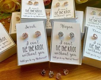 Personalized bridesmaid proposal, I can&#39;t tie the knot without you.  rose gold, tie the knot, will you be my bridesmaid? Custom brideposal