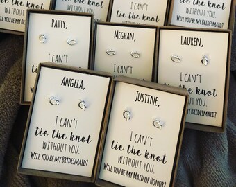 Custom bridesmaid proposal, I can&#39;t tie the knot without you.  gold, rose gold, tie the knot, will you be my bridesmaid? brideposal