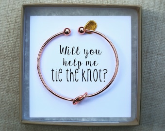 Will you help me tie the knot?, bridesmaid proposal, rose gold, tie the knot, knot bracelet, multiple sets of bridesmaid bracelet