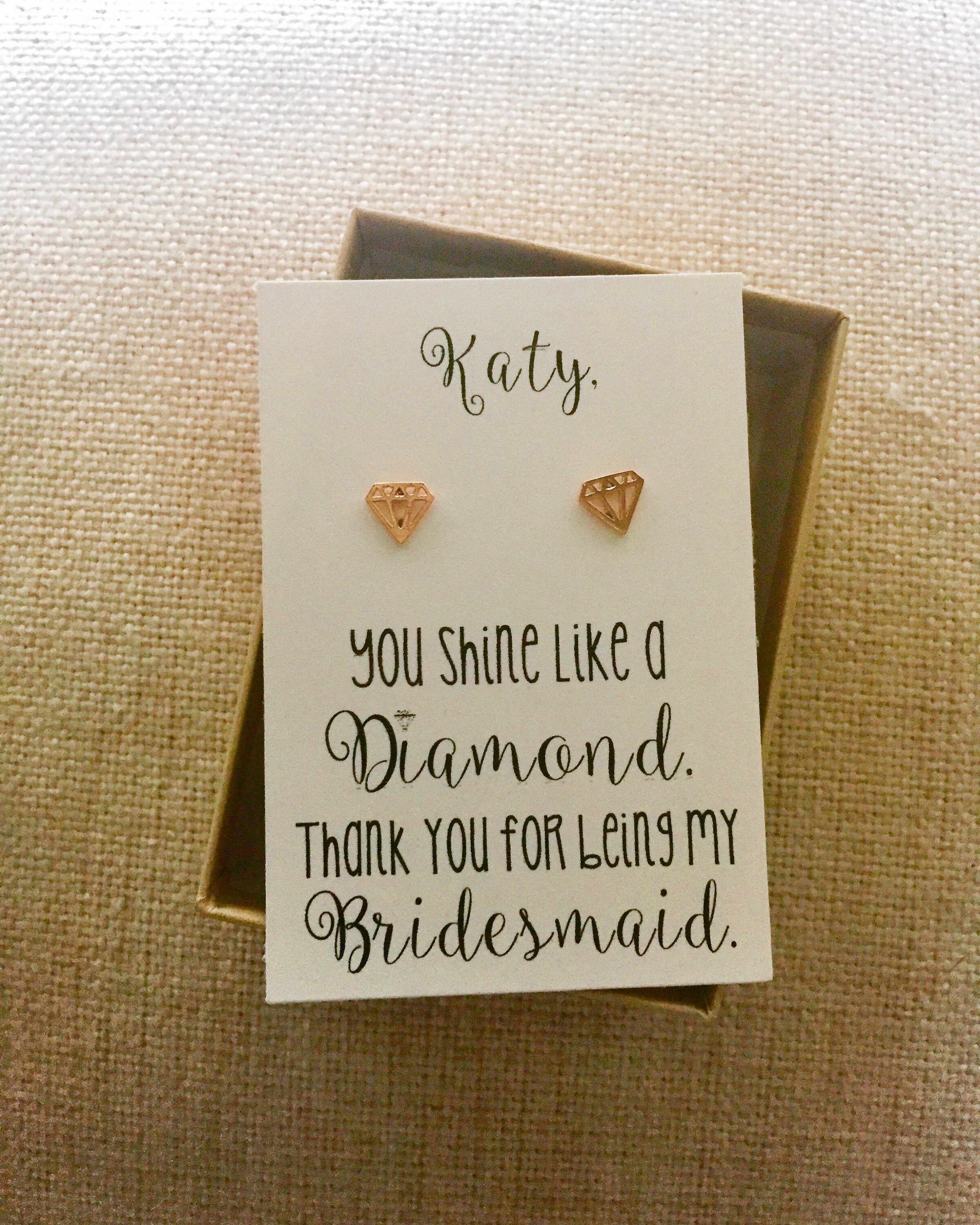 Will you help me tie the knot, I couldn’t tie the knot without you, bridesmaid proposal, rose gold knot earring set, diamond, tie the knot