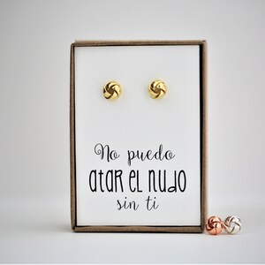 No puedo atar el nudo sin ti, no puedo atar el nudo sin ti, propuesta de dama de honor, aretes de nudo dorado, atar el nudo, regalo de dama de honor