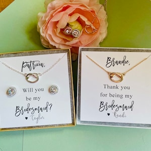 I can&#39;t tie the knot without you, bridesmaid proposal, gold, tie the knot, knot necklace, multiple sets of bridesmaid necklaces