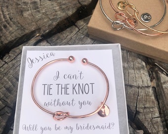 Custom INITIAL bracelet, I can't tie the knot without you|bridesmaid proposal|tie the knot|knot bracelet|will you be my bridesmaid?