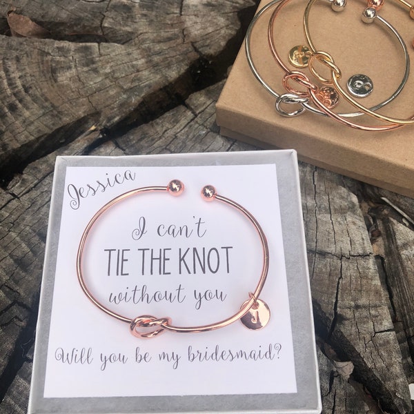 Custom INITIAL bracelet, I can't tie the knot without you|bridesmaid proposal|tie the knot|knot bracelet|will you be my bridesmaid?