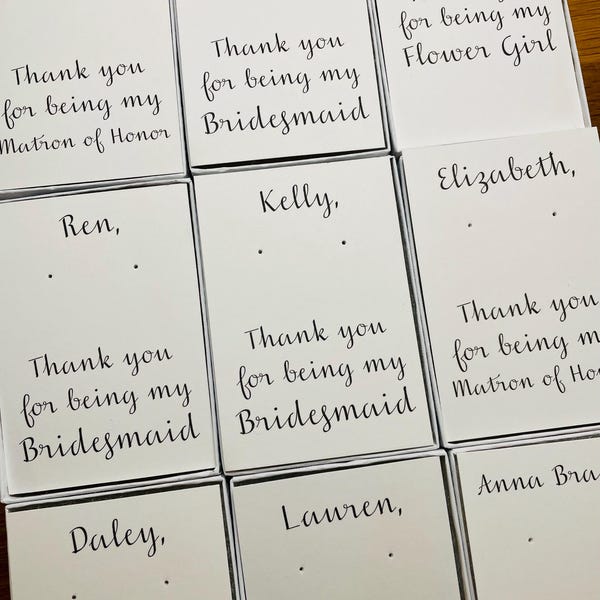 Gracias por ser mi dama de honor, propuesta de dama de honor personalizada, tarjeta para pendientes, caja de joyería kraft, regalo de dama de honor, casarse