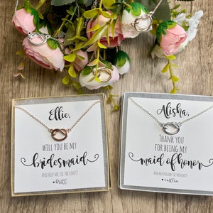 I can&#39;t tie the knot without you, bridesmaid proposal, gold, tie the knot, knot necklace, multiple sets of bridesmaid necklaces
