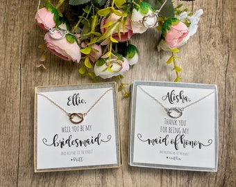 I can't tie the knot without you, bridesmaid proposal, gold, tie the knot, knot necklace, multiple sets of bridesmaid necklaces