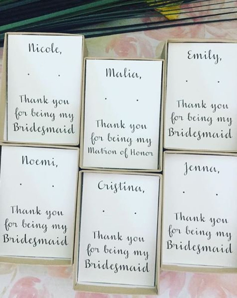 Thank you for being my bridesmaid, custom personalized bridesmaid proposal, earring card, kraft jewelry box, bridesmaid gift, tie the knot image 1