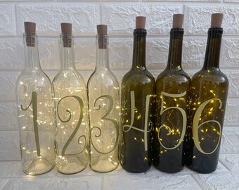 Wedding Table Numbers Centerpiece, Light up Wine Bottle- Cork Lights, Wine Bottle Table Numbers, Fairy Light Table Numbers