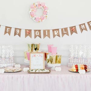 Banner de Hola niña, Banner de bienvenida niña, Decoración para baby shower niña, Banner niña, Banner para baby shower niña, Decoración rosa para baby shower