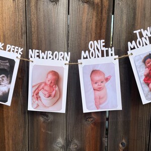 First Birthday Photo Banner, 12 Month Photo Banner, Photo String, Birthday Banner, Photo Garland, Monthly Milestone, First Birthday Decor