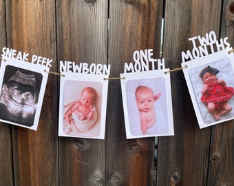 First Birthday Photo Banner, 12 Month Photo Banner, Photo String, Birthday Banner, Photo Garland, Monthly Milestone, First Birthday Decor