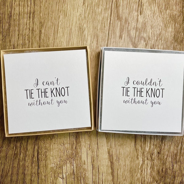I couldn’t tie the knot without you, bridesmaid proposal, kraft jewelry box, tie the knot, bracelet card, knot bracelet, bracelet card