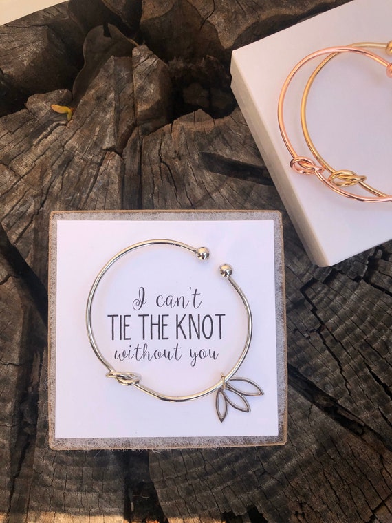 10 Bracciali A Nodo Oro Rosa Per Damigelle Con Cartoncini I Can't Tie The Knot Without You, Regalo Di Nozze - 3
