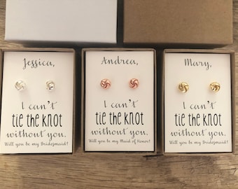 Personalized bridesmaid proposal, I can&#39;t tie the knot without you.  rose gold, tie the knot, will you be my bridesmaid? Custom brideposal