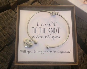 I can't tie the knot without you, will you be my bridesmaid|bridesmaid proposal|gold|tie the knot|knot bracelet|multiple sets of bracelets