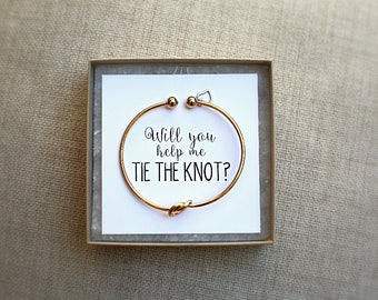 Ik zou niet kunnen trouwen zonder jou, huwelijksaanzoek, goud, strikken, knooparmband, meerdere sets bruidsmeisjesarmbanden