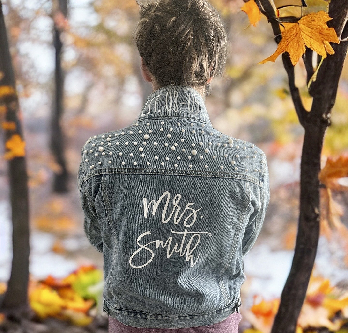 Pearl Jean Jacket, Custom Wedding Bride Jean Jacket Coat, Future