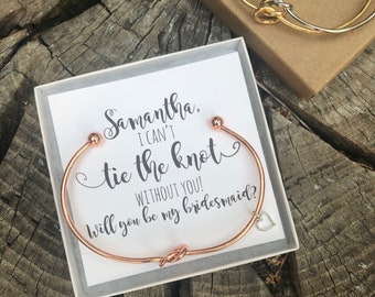 Custom I can't tie the knot without you, bridesmaid proposal, gold, tie the knot, knot bracelet, sets of bridesmaid bracelet personalized