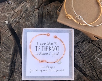 I can't tie the knot without you, will you be my bridesmaid|bridesmaid proposal|gold|tie the knot|knot bracelet|multiple sets of bracelets