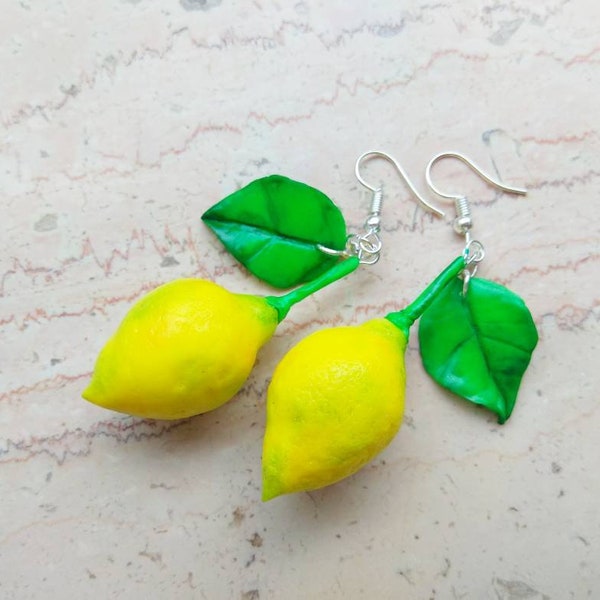 Zitrone Ohrringe gelbe Obst lange Ohrhänge