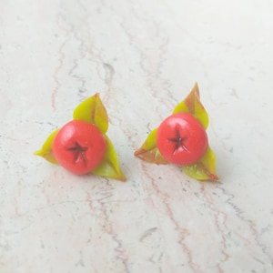 Rowan berries earrings fruit studs autumn jewelry red berries jewelry clay berries gift tiny earrings miniature food botanical earrings