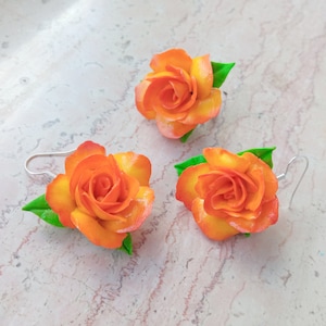 Yellow rose earrings ring set maxi statement orange