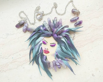 Goddess crystal necklace amethyst wearable art Fantasy