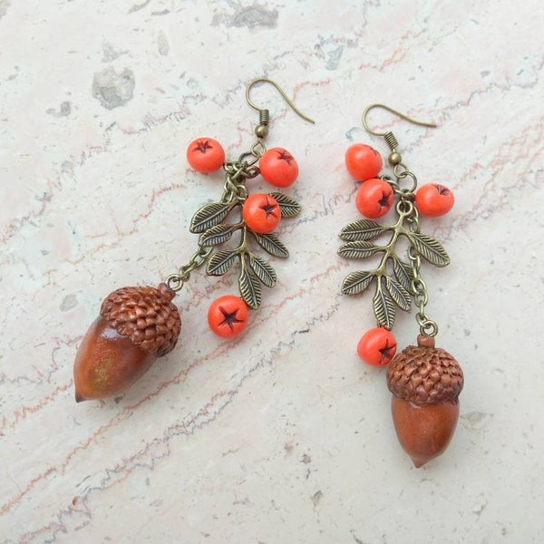 Eicheln ohrringe herbst schmuck braun hängeohrringe vogelbeeren