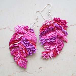 Pink flamingo wings earrings statement feathers dangles