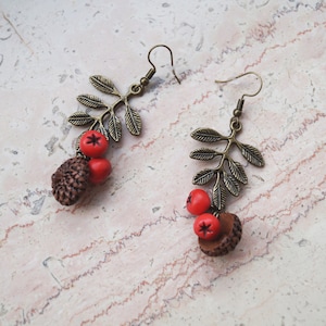 Acorn earrings autumn jewelry rowan earrings berries jewelry